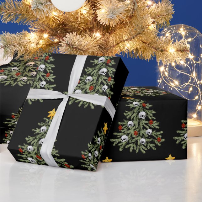 Creepy Christmas Tree Skull Wrapping Paper (Holidays)