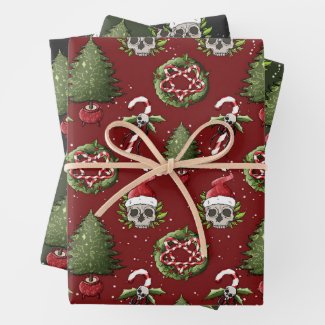 Creepy Christmas Wrapping Paper with Santa Skulls