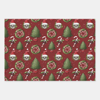 Creepy Christmas Wrapping Paper with Santa Skulls