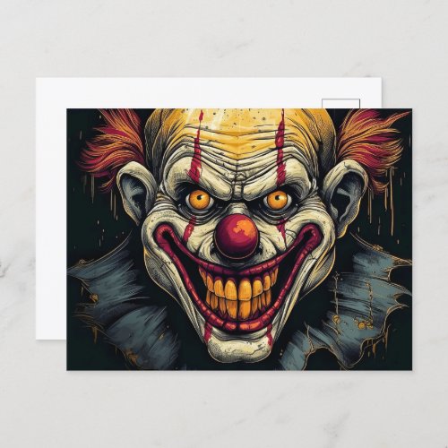 Creepy Circus Clown Illustration Art Postcard