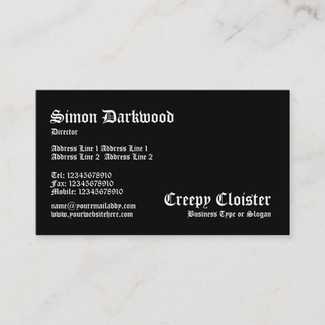Creepy Cloister - Black Business Card (Front)