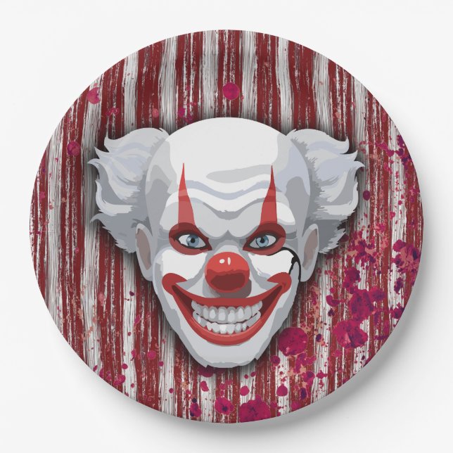 Creepy Clown Carnival Halloween Paper Plates (Front)