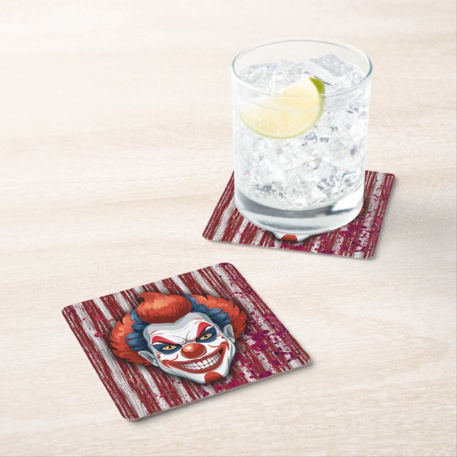 Creepy Clown Carnival Halloween Square Paper Coaster (Insitu)