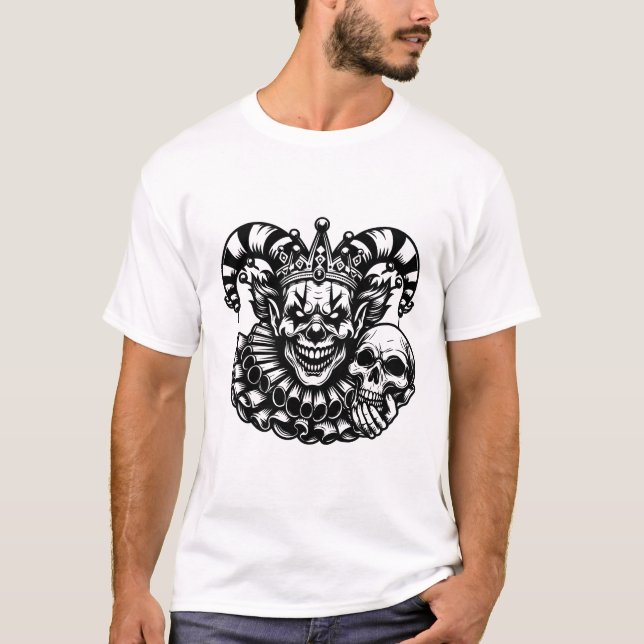 Creepy Clown - Evil Jester with Skull T-Shirt (Front)