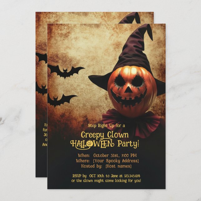Creepy clown Halloween Bash Invitation (Front/Back)