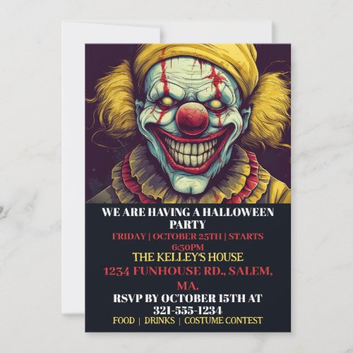 Creepy Clown Happy Halloween Party Invitations