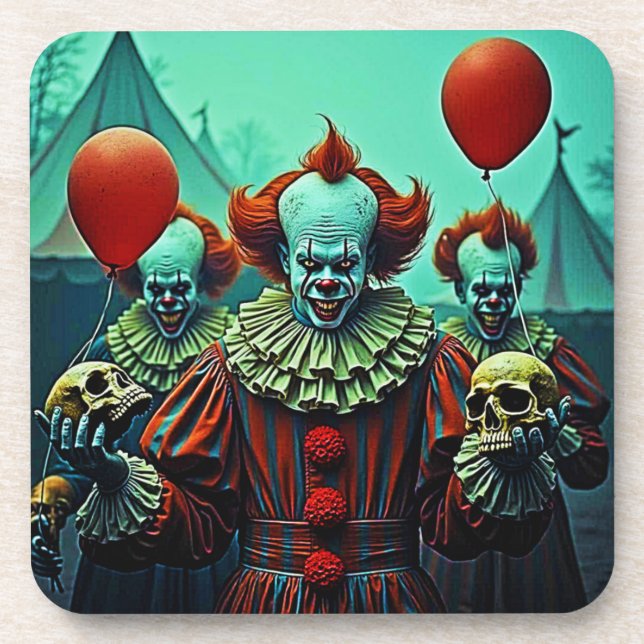 Creepy Clown Horror Scene Design Beverage Coaster (Front)
