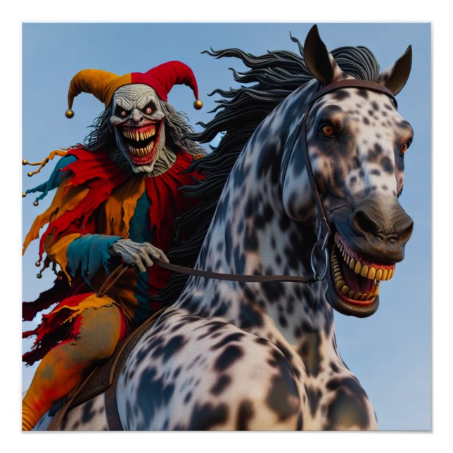 Creepy Clown Riding Horse Poster (Front)