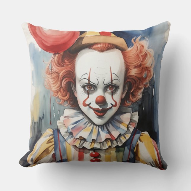 Creepy Clown Throw Pillow (Front)