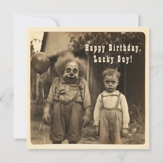 Creepy Clown Vintage Birthday Photo Holiday Card (Front)