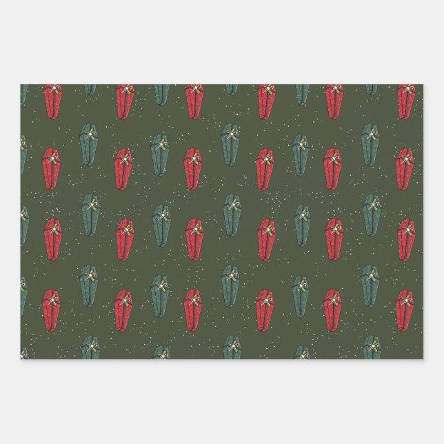 Creepy Coffin Christmas Wrapping Paper (Front)