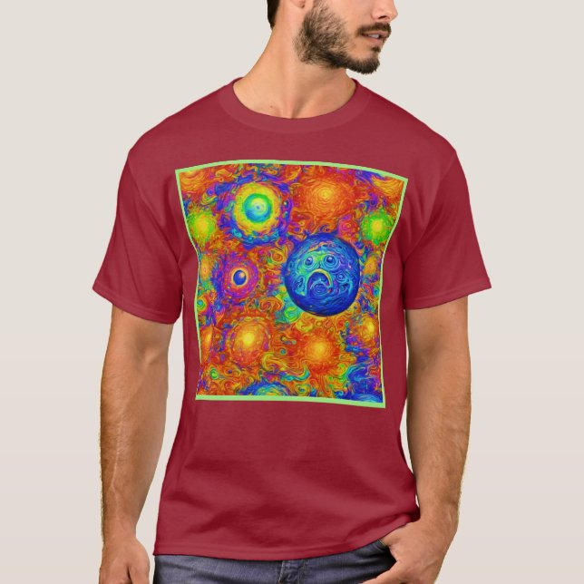 Creepy Colorful Sad Planets T-Shirt (Front)