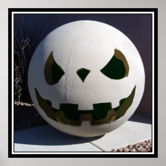 Creepy Concrete Carved Pumpkin Poster