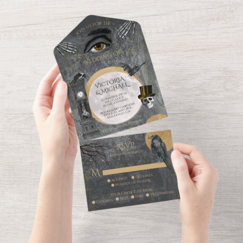 Creepy Cool Celestial Full Moon Gothic Wedding All In One Invitation