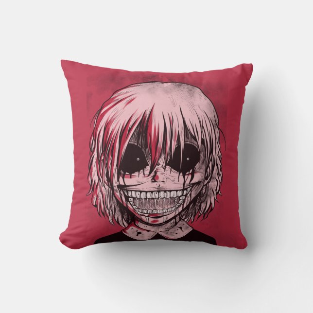 Creepy Cool Red and Black Girl Zombie Throw Pillow (Front)