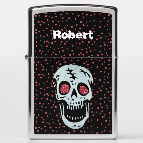 Creepy Cracked Skull Red Eyes on Red Dots Zippo Lighter