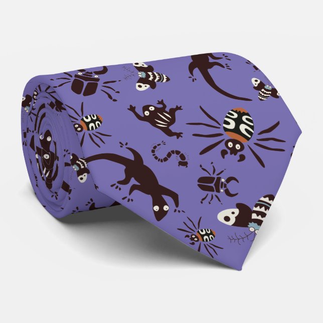 Creepy Crawlers Anime Style Pattern Neck Tie (Rolled)
