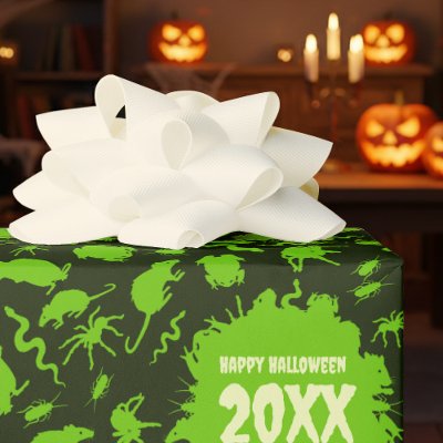 Creepy Crawlies Happy Halloween Add The Year Green Wrapping Paper