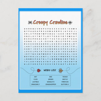 Creepy Crawlies Word Search Postcard