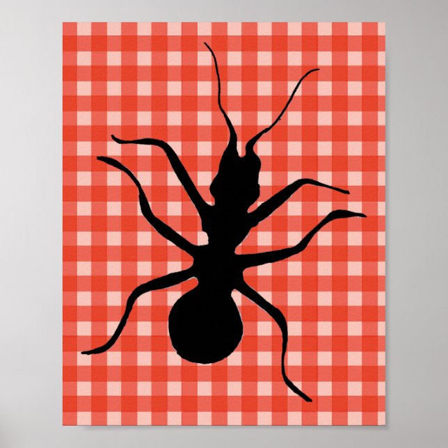 Creepy Crawly Ant Plaid Tablecloth Original Art Poster (Front)