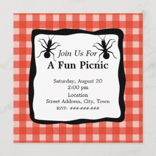 Creepy Crawly Ant Plaid Tablecloth Picnic Party Invitation