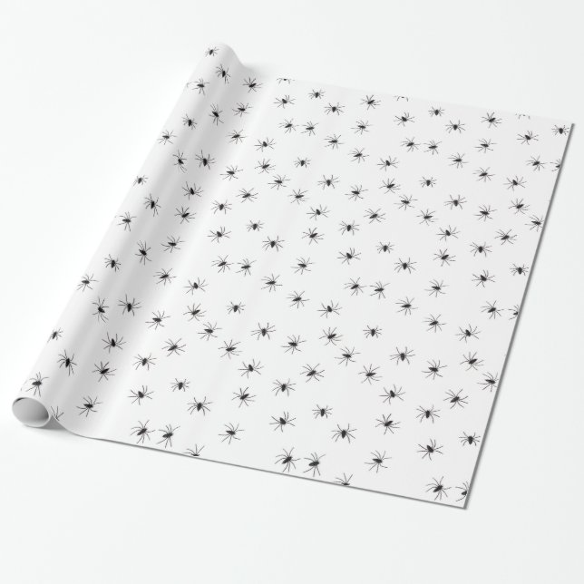 Creepy Crawly spiders gift wrap, black white Wrapping Paper (Unrolled)