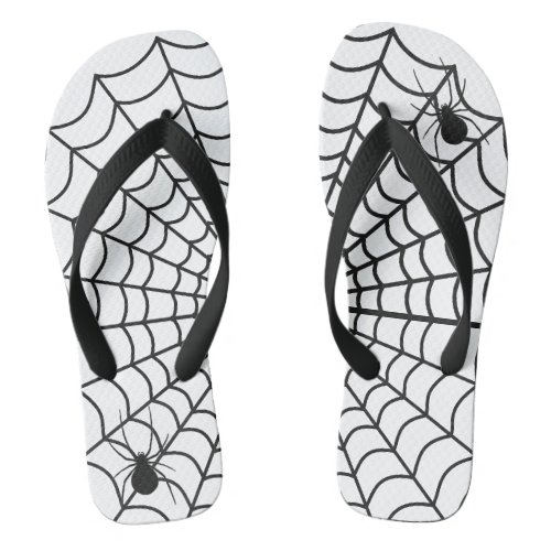 Creepy Crawly Spiders Lurking in Spider Web Flip Flops