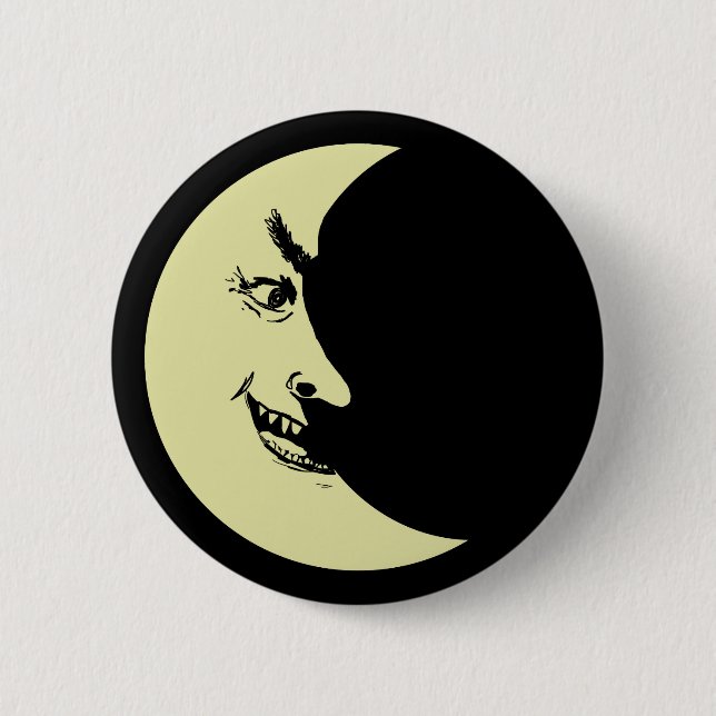 Creepy crescent moon badge button (Front)