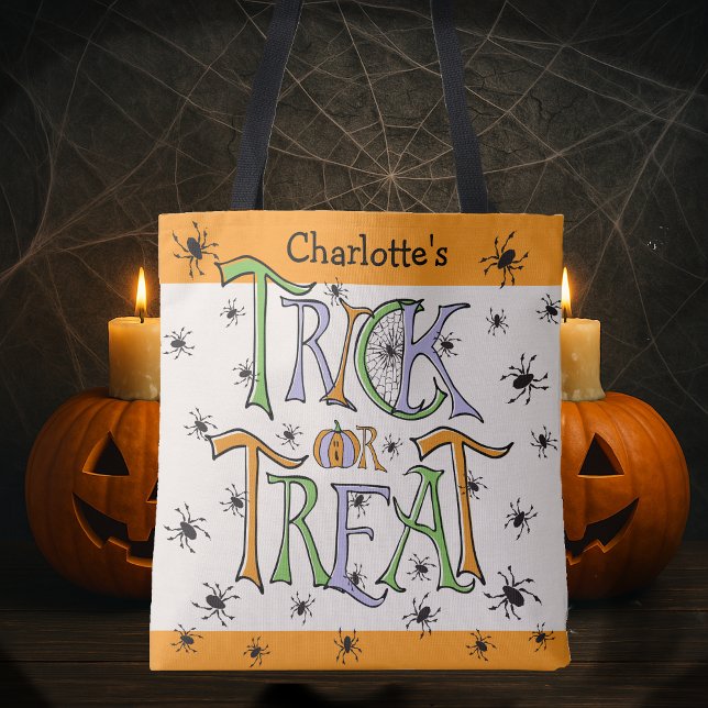 Creepy Critters Halloween Trick or Treat Custom Tote Bag (Children's Halloween Trick or Treat Hand lettered Tote Bag)