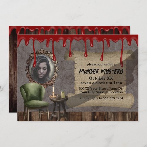 Creepy Custom Photo Murder Mystery Halloween Party Invitation