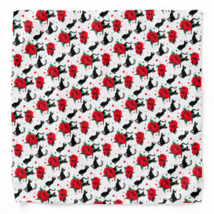 Creepy Cute Black Cats Red Roses Pattern Bandana