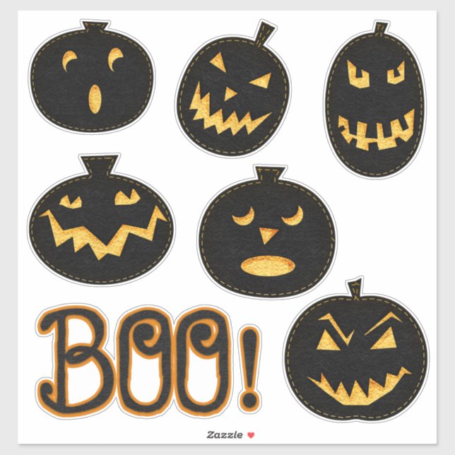 Creepy Cute Black Felt Look Spooky Pumpkins Sticker (Sheet)