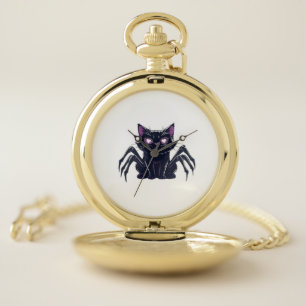 Creepy Cute Cat � Spider Legs & Heart Eyes Oversiz Pocket Watch