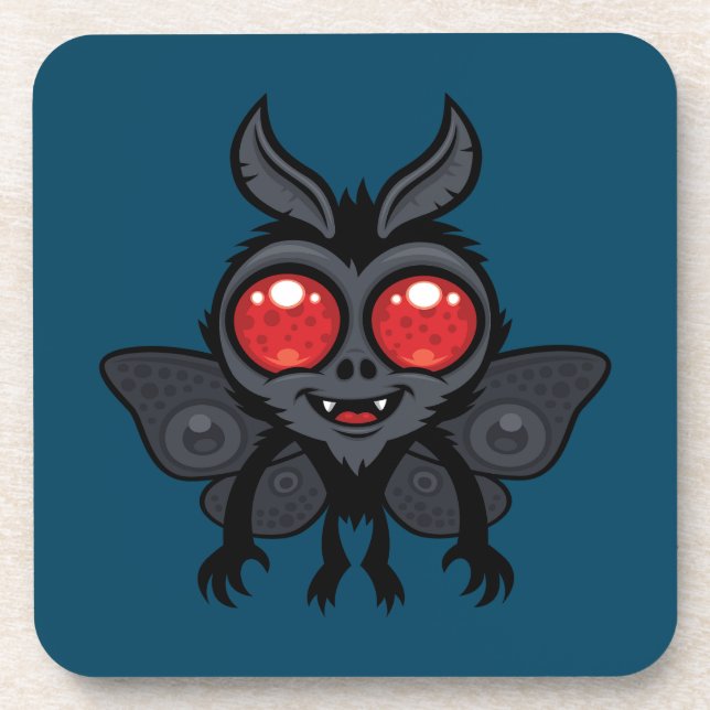 Creepy Cute Cryptid Mothman Monster Beverage Coaster (Front)