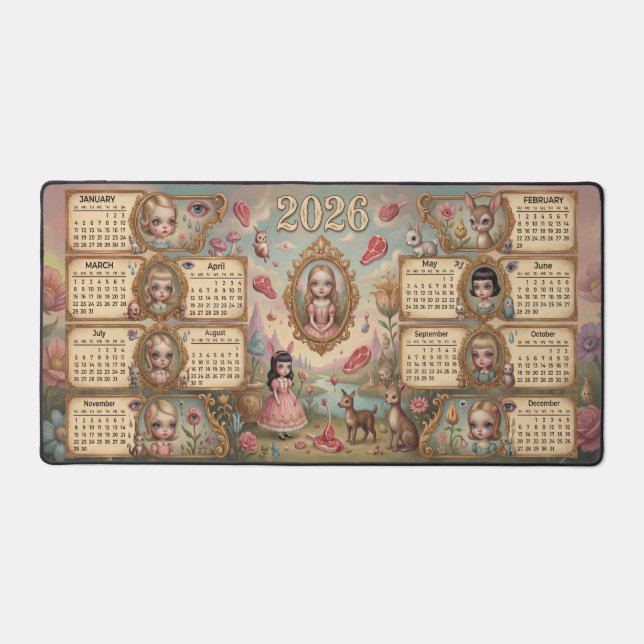 Creepy Cute Doll Fairytale Goth 2026 Calendar  Desk Mat (Front)