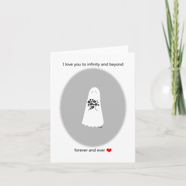 Creepy Cute Ghost Romantic Valentine Anniversary Card (Front)