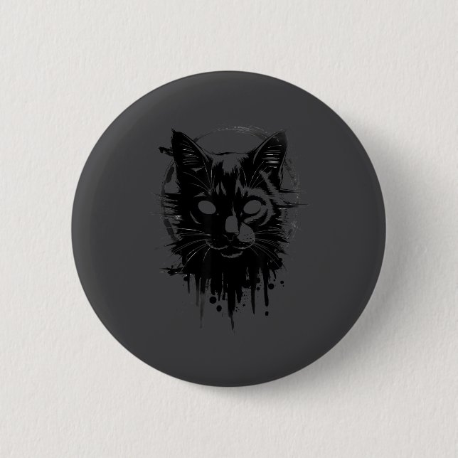 Creepy Cute Goth Cat Horror Kitty Sketch Alt Nge E Button (Front)