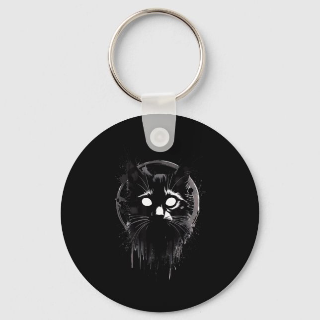 Creepy Cute Goth Cat Horror Kitty Sketch Alt Nge E Keychain (Front)