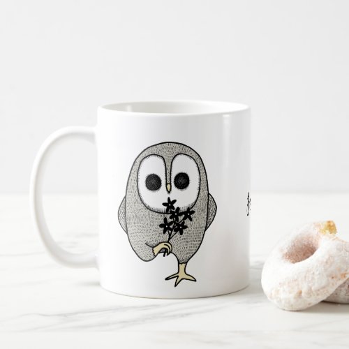 Creepy Cute Goth Owl with Black Flower custom name Coffee Mug