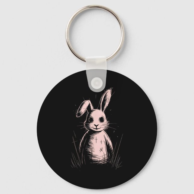 Creepy Cute Goth Rabbit Horror Bunny Sketch Alt Ng Keychain (Front)