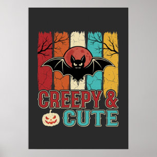Creepy Cute Halloween Bat Retro Graphic Poster
