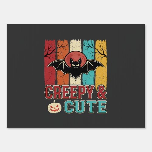 Creepy Cute Halloween Bat Retro Graphic Sign