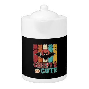 Creepy Cute Halloween Bat Retro Graphic Teapot