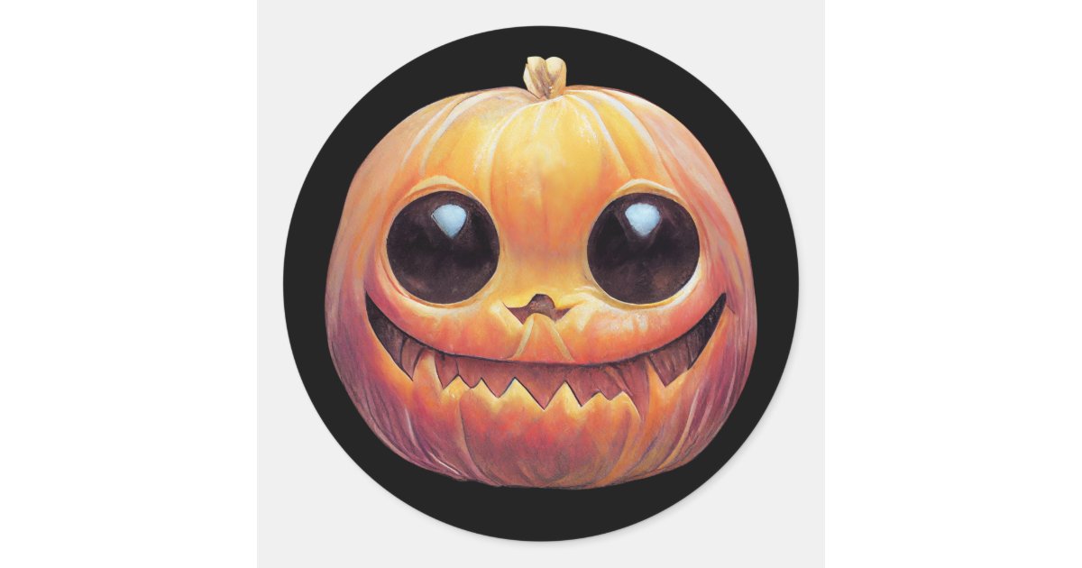 Creepy Cute Halloween Pumpkin Face Classic Round Sticker | Zazzle
