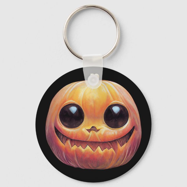 Creepy Cute Halloween Pumpkin Face Keychain (Front)
