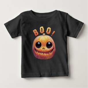 Creepy Cute Halloween Pumpkin Head Saying Boo Baby T-Shirt