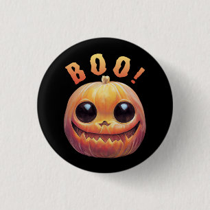 Creepy Cute Halloween Pumpkin Head Saying Boo Button