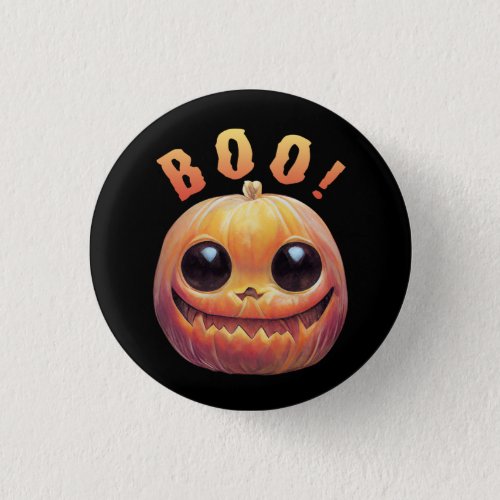 Creepy Cute Halloween Pumpkin Head Saying Boo Button