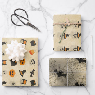 Creepy Cute Halloween Theme Pattern Wrapping Paper Sheets
