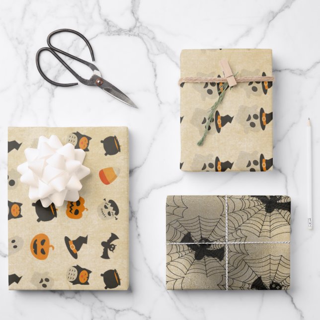 Creepy Cute Halloween Theme Pattern Wrapping Paper Sheets (Front)